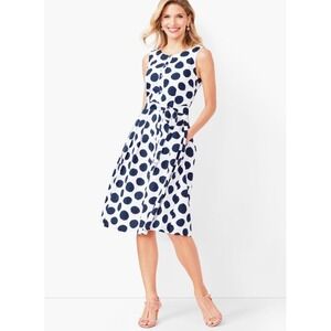 Talbots Dot Poplin‎ Shirt Dress Womens 2 Blue White Polka Dot Business Casual